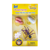 4 life cycle figurines of white eggs, pink larva, white pupa, and brown ant, encased inside yellow Insect Lore packaging.