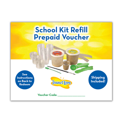 Yellow and white certificate for a School Kit Refill with 33 Live Caterpillars