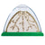 Back view of domed ant habitat, green, escape proof base and view of ants tunneling in sand.