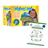 Yellow Box for Ladybug Land with Voucher featuring small child holding the green, purple, and blue Ladybug Land with a 12 page STEM Observation Ladybug Journal