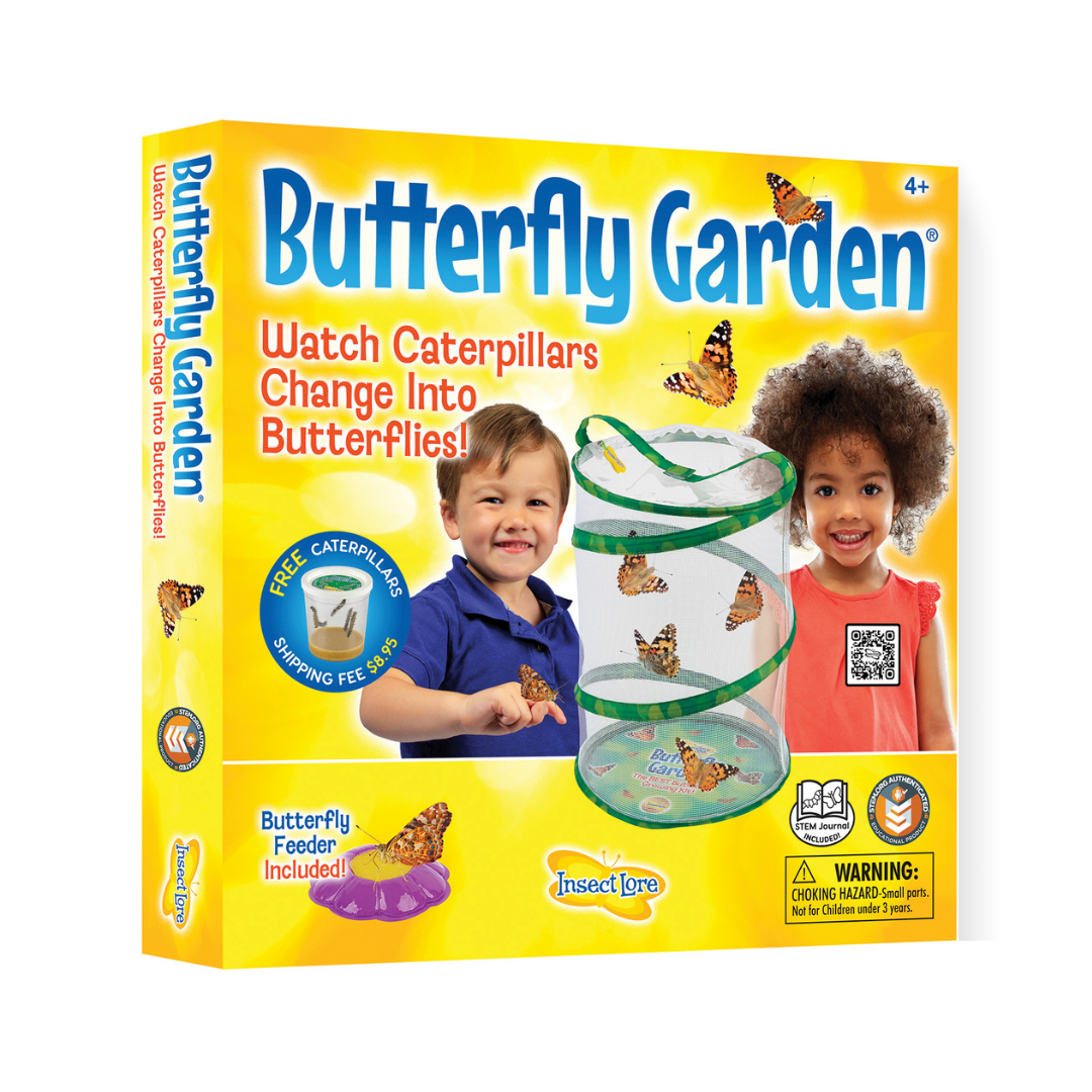 Yellow packaging with two small children and Butterfly Garden habitat. 