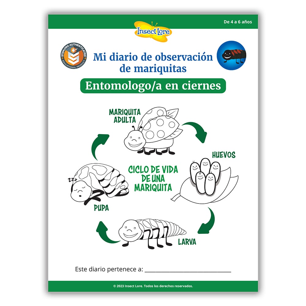 STEM Activity Journal cover showing the life cycle of the ladybug with Spanish written text