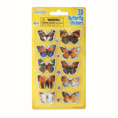10 3D Butterfly Stickers featuring blue and orange fluttering butterflies