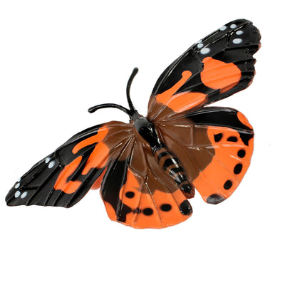 Realistic, plastic, orange and black butterfly of the butterfly life cycle figurines set.