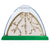 Back view of domed ant habitat, green, escape proof base and view of ants tunneling in sand.